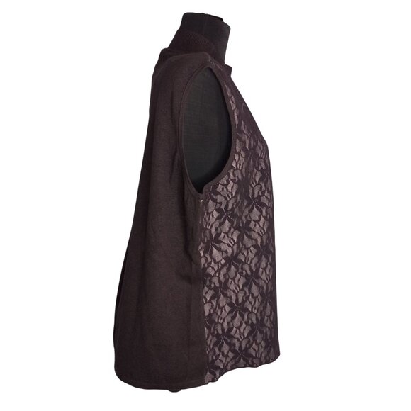 Norton McNaughton Size 1X Sweater Knit Top Black Lace Front Sleeveless - Picture 4 of 7